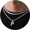 Esmoly Collana Uomo Argento Oro Nero Collana Cubana con Lettere A-Z 18+20 Inches 316L Acciaio Inossidabile Catena Serpente Cubana Catena Doppia Regalo Uomo (Argento)