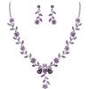 Clearine Matrimonio Gioielli set Foglia Cluster Fiore Cristalli Ciondolo Collana Orecchini pendenti per Sposa Viola Argento-fondo
