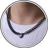 Esmoly Collana Uomo Argento Oro Nero Collana con Lettere A-Z 18+2 Inches 316L Acciaio Inossidabile 6.5mm Cuban Chain Regalo Uomo (Nero J)