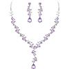 Clearine Matrimonio Sposa Foglia Goccia Cristalli Collana Orecchini Set Gioielli Filigrana Viola Argento-Fondo