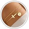 TINGN Bracciale da donna in oro con croce, placcato oro 14 carati, personalizzabile con lettere monogrammi, dischi, gioielli in oro, regalo di battesimo per donne e adolescenti, 15 cm