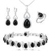 Clearine Set di Gioielli per Donne Argento Placcato Nero Goccia Zirconia cubica Collana Anello Aperto Regolabile Orecchini Bracciale per Matrimonio/Anniversario/Festa della Mamma