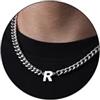 Esmoly Collana Uomo Argento Oro Nero Collana con Lettere A-Z 18+2 Inches 316L Acciaio Inossidabile 6.5mm Cuban Chain Regalo Uomo (Argento R)