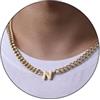 Esmoly Collana Uomo Argento Oro Nero Collana con Lettere A-Z 18+2 Inches 316L Acciaio Inossidabile 6.5mm Cuban Chain Regalo Uomo (Oro N)
