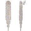 Clearine Orecchini a clip per Donne Moda Lunga Goccia Chandelier Scintillio Strass Cristalli Nappe pendenti Iridescente AB Argento-fondo