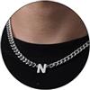 Esmoly Collana Uomo Argento Oro Nero Collana con Lettere A-Z 18+2 Inches 316L Acciaio Inossidabile 6.5mm Cuban Chain Regalo Uomo (Argento N)