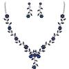 Clearine Matrimonio Gioielli Set Fiore Foglia Cluster Goccia Rotonda Cristalli Ciondolo Collana Orecchini Pendenti per Sposa Zaffiro Colore Argento-Fondo