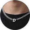 Esmoly Collana Uomo Argento Oro Nero Collana con Lettere A-Z 18+2 Inches 316L Acciaio Inossidabile 6.5mm Cuban Chain Regalo Uomo (Argento D)