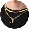 Esmoly Collana Uomo Argento Oro Nero Con Lettere A-Z 18+20 Inches - 316L Acciaio Inossidabile Catena Serpente Cubana Doppia - Regalo (Oro J)