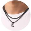 Esmoly Collana Uomo Argento Oro Nero Collana Cubana Uomo con Lettere A-Z 18+20 Inches 316L Acciaio Inossidabile Catena Serpente Cubana Catena Doppia Catena Regalo Uomo (Nero E)