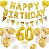 KISPATTI Decorazioni Compleanno 60 anni, Decorazioni Compleanno 60 anni Oro per Uomo Donna Palloncini Striscione Happy Birthday Palloncini Bianco e Oro Metallizzato Palloncino Numero 60 Decorazione per Torta