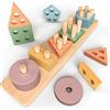 Sweety Fox Giocattoli Montessori da Impilare e Ordinare 1 2 3 Anni - Gioco di Attività e Sviluppo in Legno Colori Pastello - Giochi Montessori per i Piccoli 1 Anno
