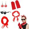 CQXSYTBN 5 Pezzi Set Accessori Anni '50 Donna - Fascia, Sciarpa, Occhiali, Orecchini e Guanti Vintage - Set Accessori per Costume Anni 50s Donna per Feste, Carnevale e Halloween