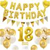 KISPATTI Decorazioni Compleanno 18 anni, Decorazioni Compleanno 18 anni Oro per Uomo Donna Palloncini Striscione Happy Birthday Palloncini Bianco e Oro Metallizzato Palloncino Numero 18 Decorazione per Torta