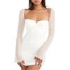 Zebaexf Vestito da Donna in Tessuto a Rete, Maniche Lunghe a Sbuffo, Mini Abito Aderente con Scollatura Dolce, Mini Abito da Festa da Donna