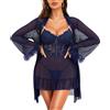 RSLOVE Set di lingerie sexy da donna, in pizzo, babydoll con vestaglia, 2 pezzi, camicia da notte