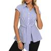 GRACE KARIN Top a righe da donna estivi Camicia in cotone con peplo elegante informale da ufficio Camicetta con fiocco frontale a maniche corte Tunica, Blu, XL