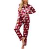 Ekouaer Pigiama da Donna in Raso, a Maniche Lunghe, con Bottoni, Biancheria da Notte con Scollo a V, Set da Due Pezzi