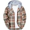 SwissWell Camicie Flanella da Uomo Manica Lunga Camicie a Quadri con Cappuccio Casual Giacca Camicia da Boscaiolo Lavoro,D132 Bordeaux Beige,3XL