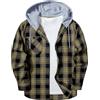 SwissWell Camicie Flanella da Uomo Manica Lunga Camicie a Quadri con Cappuccio Casual Giacca Camicia da Boscaiolo Lavoro,D125 Nero Beige,L