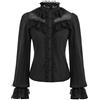 CURLBIUTY Donna Camicia Vintage Manica Lunga Colletto Alto con Decorazione in Pizzo e Polsini Svasati Nera Avorio