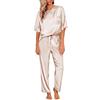Ekouaer Pigiama Donna Estivo Camicia da Notte Manica Corta Pigiami Due Pezzi Pantaloni Satinato Morbida, Champagne, M