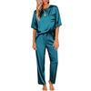 Ekouaer Pigiama Donna Estivo Pigiami Due Pezzi Pantaloni in Raso Camicia da Notte Manica Corta Comodi, Punch Blue, M