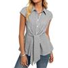 GRACE KARIN Top a righe da donna estivi Camicia in cotone con peplo elegante informale da ufficio Camicetta con fiocco frontale a maniche corte Tunica, Nero , M
