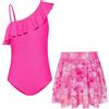 GRACE KARIN Costume da bagno intero per ragazze, costume da lezione di nuoto, ad asciugatura rapida, con gonna in rete, per l'estate e la spiaggia, Rosa acceso, 12-13 Anni