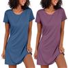 Ekouaer Camicie da Notte Donna Maniche Corte Estiva Corta Vestito da Notte Nightdress Girocollo 2pcs, Blu+Viola, XXL