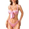 RSLOVE Set lingerie sexy da donna, reggiseno con fiocco in raso con mutandine, biancheria intima da donna, 2 pezzi, Rosa, XL