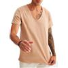 Leif Nelson LN6280 Maglietta Uomo con Scollo a V - T‑Shirt Estiva in Cotone, Slim Fit, Manica Corta Casual Basic, Beige, L