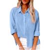 Friptspyg Donna da Camicia Manica Lunghe Scollo a V Chiusura con Bottoni 100% Cotone Casual Blusa con Tasca vestibilità Ampia Versatile per L'Estate, Celeste M