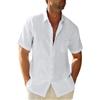Glacspyg Camicia di Lino Uomo a Maglia Corta Lavoro Camicia da Tempo Libero Abbinato Business Vacanze Casual Estate Spiaggia con Tasca