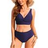 Ekouaer Costume Donna Due Pezzi Vita Alta Mare Costumi da Bagno Donna Curvy Contenitivo Imbottito Reggiseno Bikini Piscina, Blu Marinaro S