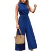 CUPSHE Maxi tuta estiva floreale da donna con tasca collo finto elastico in vita gamba larga business matrimonio casual vacanze elegante, Blu navy, X-Large