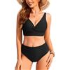 Ekouaer Costume Donna Due Pezzi Vita Alta Mare Costumi da Bagno Donna Curvy Contenitivo Imbottito Reggiseno Bikini Piscina, Nero M