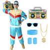 Aomig Costume Tuta Anni '80, Giacca e Pantaloni Anni '80, 8 Pezzi Set Anni 80 Vestiti Per Uomo e Donna con Accessori, Tuta Assi Tuta Chav Anni '80, Hip Hop Anni '90 Costume per Carnevale Halloween