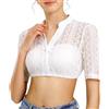 AMZHOTER Dirndl Camicetta da donna in pizzo, a maniche corte, colore bianco, con scollo a V, 34-54