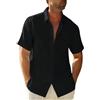 Glacspyg Camicia di Lino Uomo a Maglia Corta Lavoro Camicia da Tempo Libero Abbinato Business Vacanze Casual Estate Spiaggia con Tasca