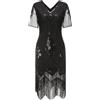 Gionforsy abito da sera vestito da donna anni '20 cocktail party frange flapper nero S
