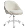 SONGMICS Sedia da Studio, Sedia Girevole di Peluche e PU, Poltrona da Scrivania Imbottita in Gommapiuma Regolabile in Altezza, Studio, Camera da Letto, Beige Cappuccino e Bianco Nuvola OBG020W01