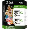 WISETA 301 XL per HP 301 cartucce d'inchiostro HP 301 per HP Envy 4500 5530 5534 4504 DeskJet 2540 1510 2544 2549 OfficeJet 4630 4632 2620 2622 (2 nero)