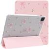 Lovmooful Custodia per iPad Pro 11 (1a/2a/3a/4a Gen, 2022/2021/2020/2018) con Portapenne Carino Nastro Fiocco con Fiore Design TPU Tripla Piega Supporto Cover-Rosa