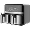 MasterPro Rocket Duo 900 | Friggitrice Senza Olio Doppia | Nero | Capacità da 9 L e 2100 W di Potenza | Schermo LED Touch e Cestello Antiaderente | Friggitrice ad Aria | 11 Funzioni Diverse in 1
