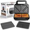 Breville 3 in 1 Ultimate Snack Maker Tostapane per toast molto farciti, Waffle Maker e piastra per panini, Piastre antiaderenti rimovibili, Nero e acciaio inossidabile VST098X, Spina UE
