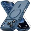 Vansdon Cover Magnetica per iPhone 17 Pro con 1 Pezzi Vetro Temperato, Compatibile con Magsafe, Protezione anticaduta di livello militare, Custodia Traslucida Opaca Sottile Antiurto-Blu Profondo