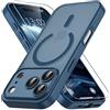 Vansdon Cover Magnetica per iPhone 17 Pro Max con 1 Pezzi Vetro Temperato, Compatibile con Magsafe, Protezione anticaduta di livello militare, Custodia Traslucida Opaca Sottile Antiurto-Blu Profondo