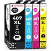 Clywenss 407XL 407 XL Cartucce d'inchiostro Compatibili con Epson WorkForce Pro WF-4745DTWF WF-4745 WF4745 DTWF WF4745DTWF Stampante, 4-Pezzi (Nero, Ciano, Magenta, Giallo)