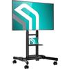 ONKRON Supporto TV da Pavimento 43-75 Pollici, Carico Totale 70 kg, VESA 100x100-600x400, Carrello Porta TV con Ruote, Mobile, Base per Televisore Professionale, Regolabile, con Ripiano, Nero TS1551-B